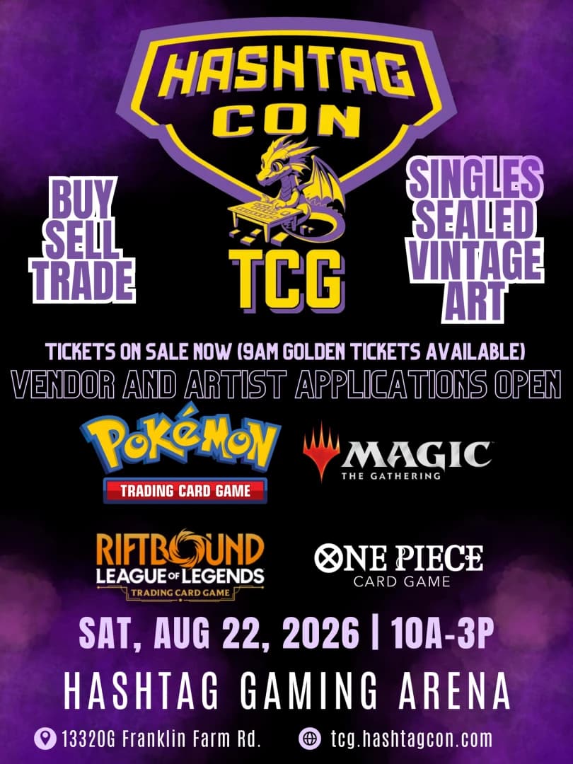 HashtagCon TCG August Monthly event poster — Herndon, VA