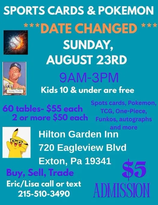 Poppel Sports card, Pokemon and Collectibles Show event poster — Exton, PA