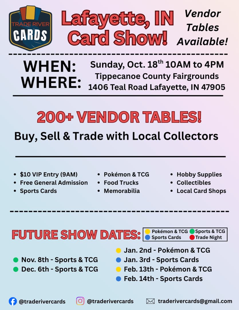 Lafayette, IN Card Show - 10/18/26 event poster — Lafayette, IN
