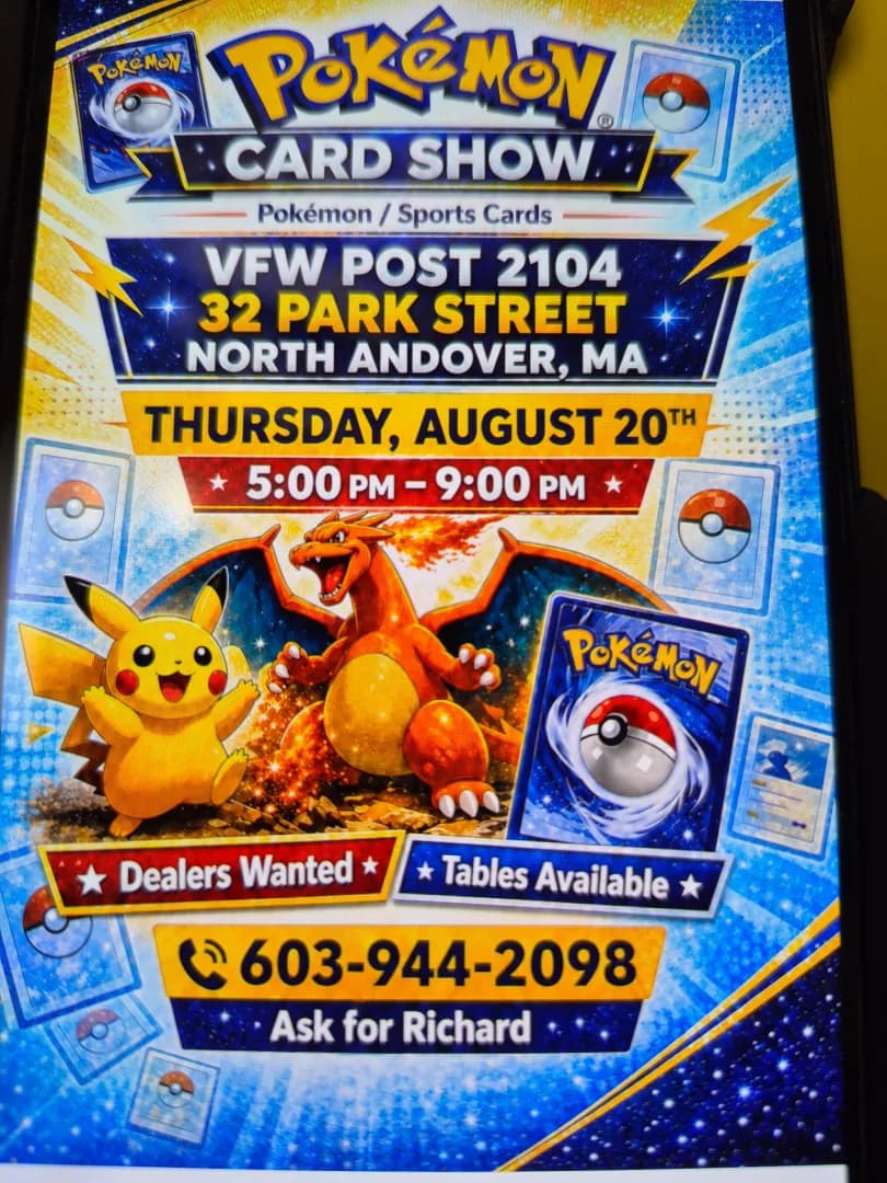 Rich's Card Show 8-20-26 event poster — North Andover, MA