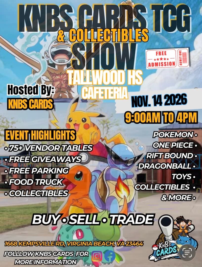 KnBs Cards TCG & Collectibles Show event poster — Virginia Beach, VA