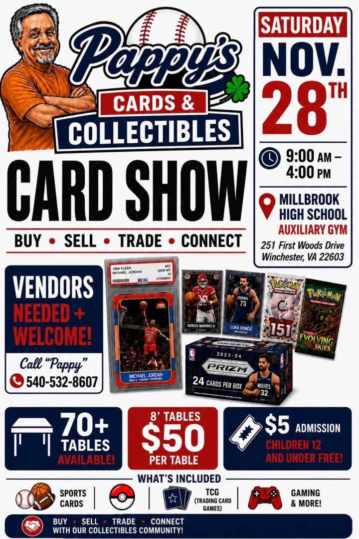 Pappy’s’ Sport Cards Show event poster — Winchester, VA