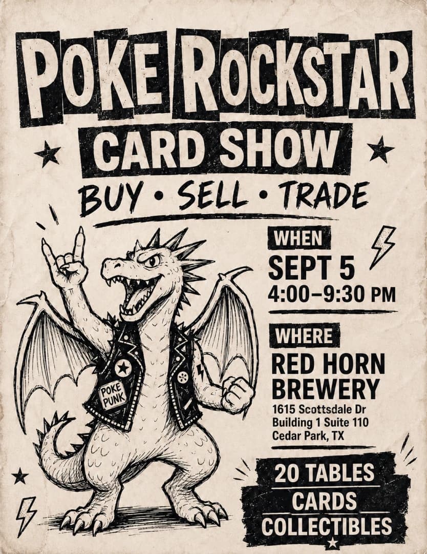 POKE ROCKSTAR CARD SHOW event poster — Leander, TX