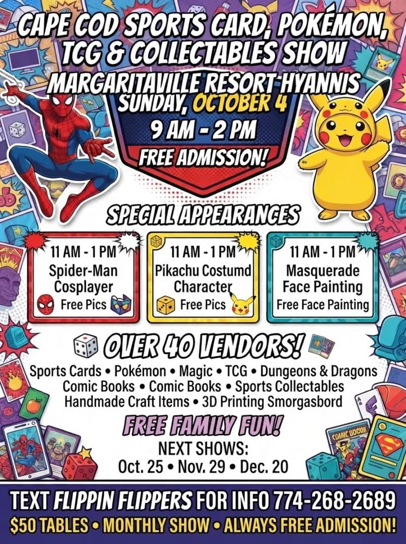 Cape Cod Sports Card, Pokémon, TCG and Collectables Show event poster — Barnstable, MA