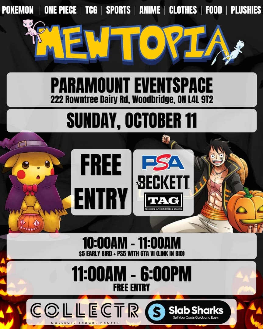 Mewtopia Card Show event poster — Vaughan, ON