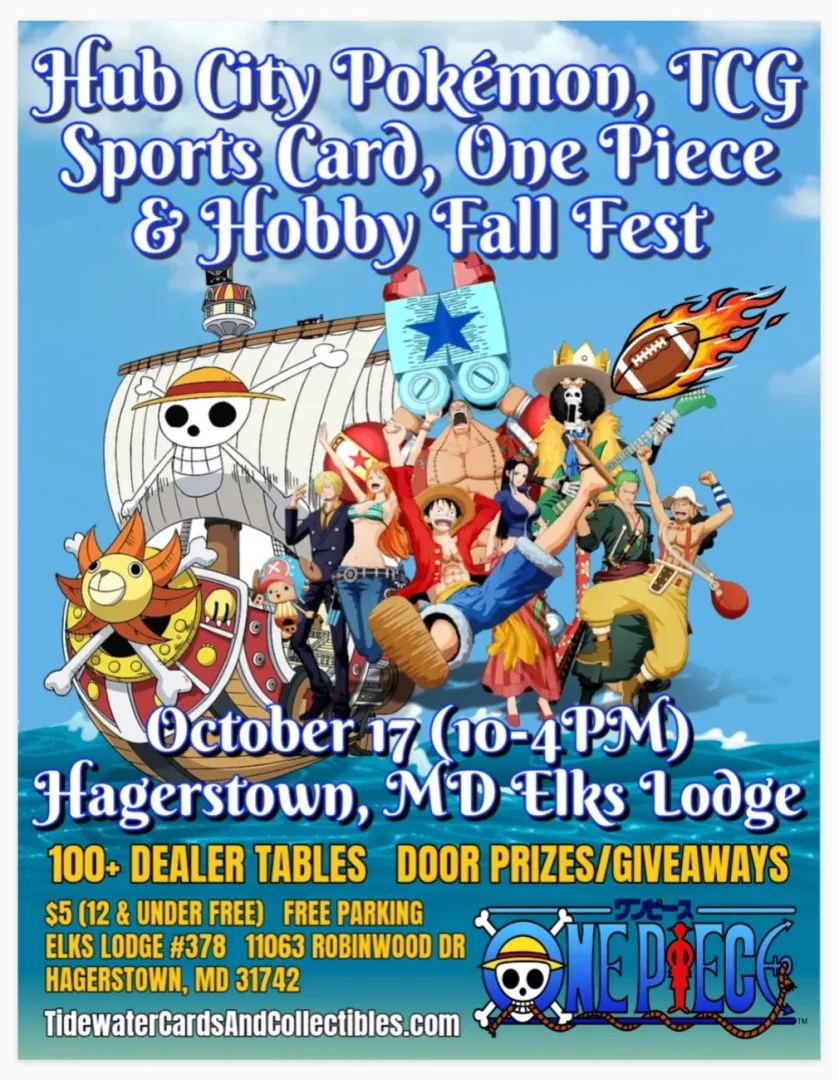 Hub City Pokémon, TCG, Sports Card, One Piece & Hobby Fall Fest event poster — Hagerstown, MD