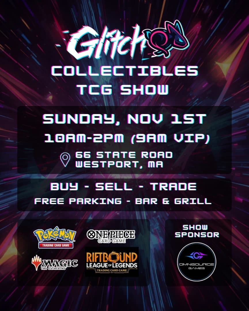 Glitch Collectibles TCG Show November 1st, 2026 event poster — Westport, MA