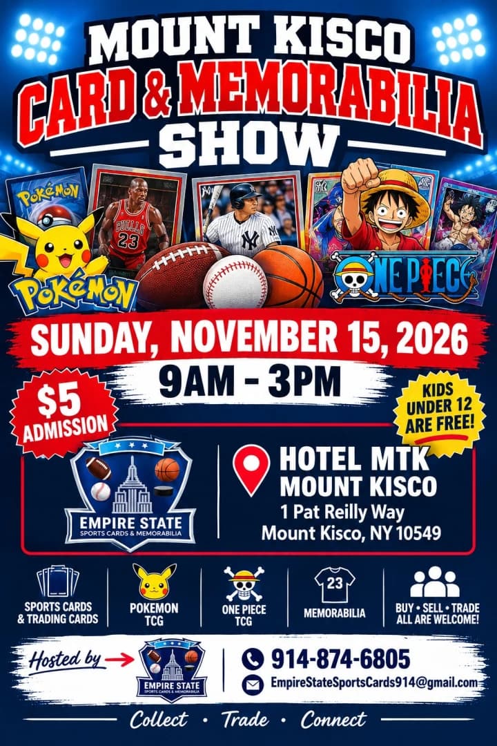 Mount Kisco Card & Memorabilia Show - November 15, 2026 - Mount Kisco, New York (NY) event poster — Mt Kisco, NY