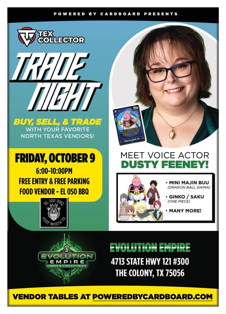 TEX COLLECTOR’S TRADE NIGHT AT EVOLUTION EMPIRE event poster — The Colony, TX