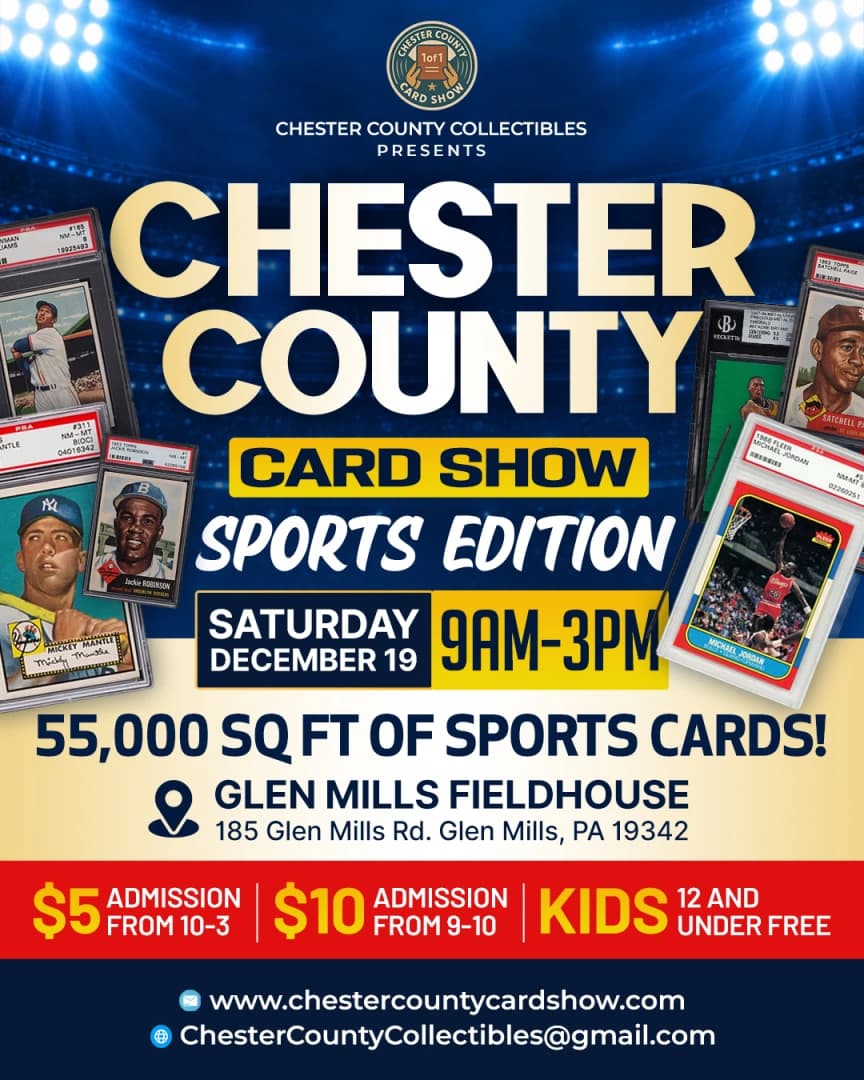 The Chester County Card Show Sports Edition event poster — Glen Mills, PA