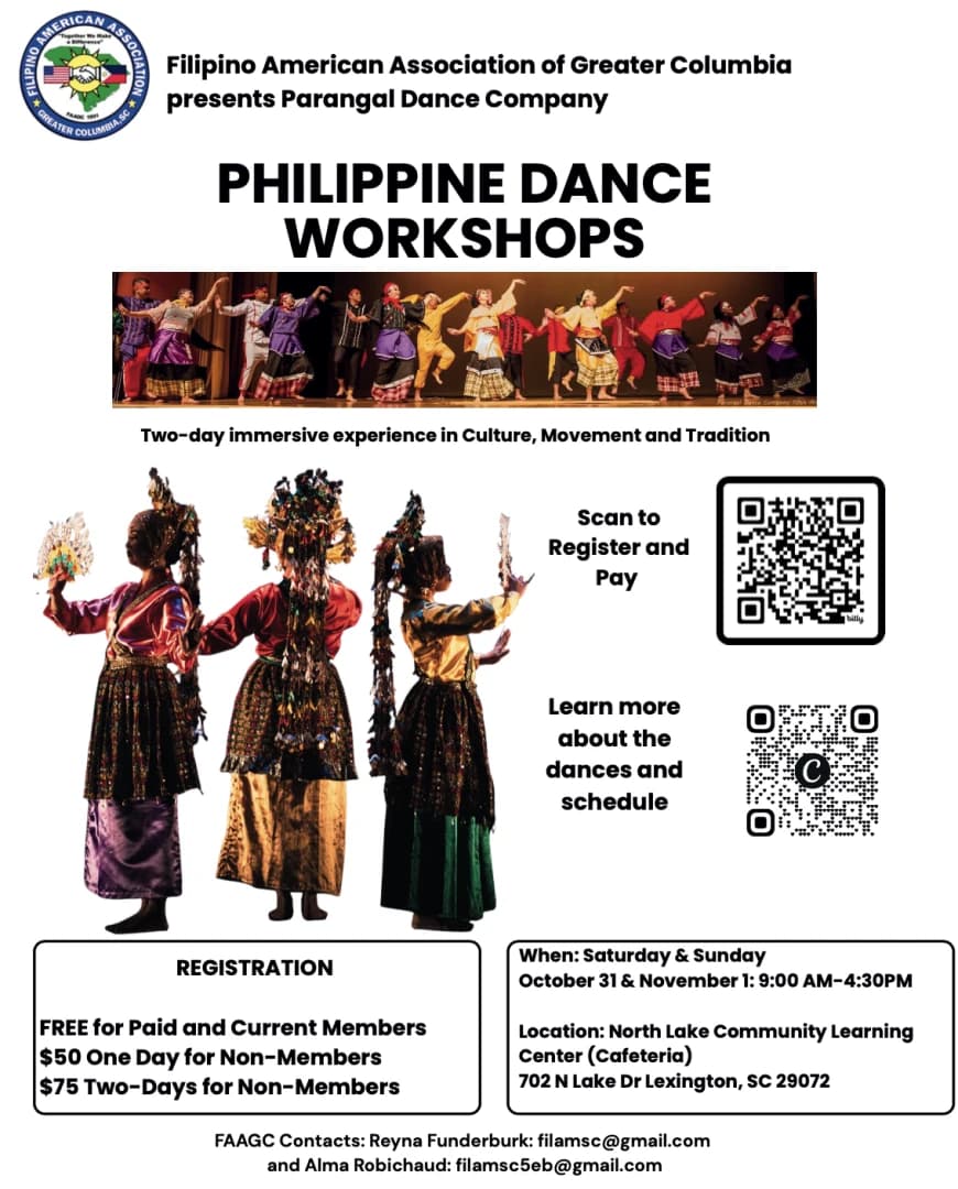 PHILIPPINE DANCE WORKSHOPS WITH PARANGAL event poster — Lexington, SC