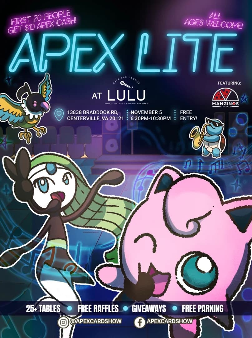 APEX LITE: AT LULU CAFE event poster — Centreville, VA