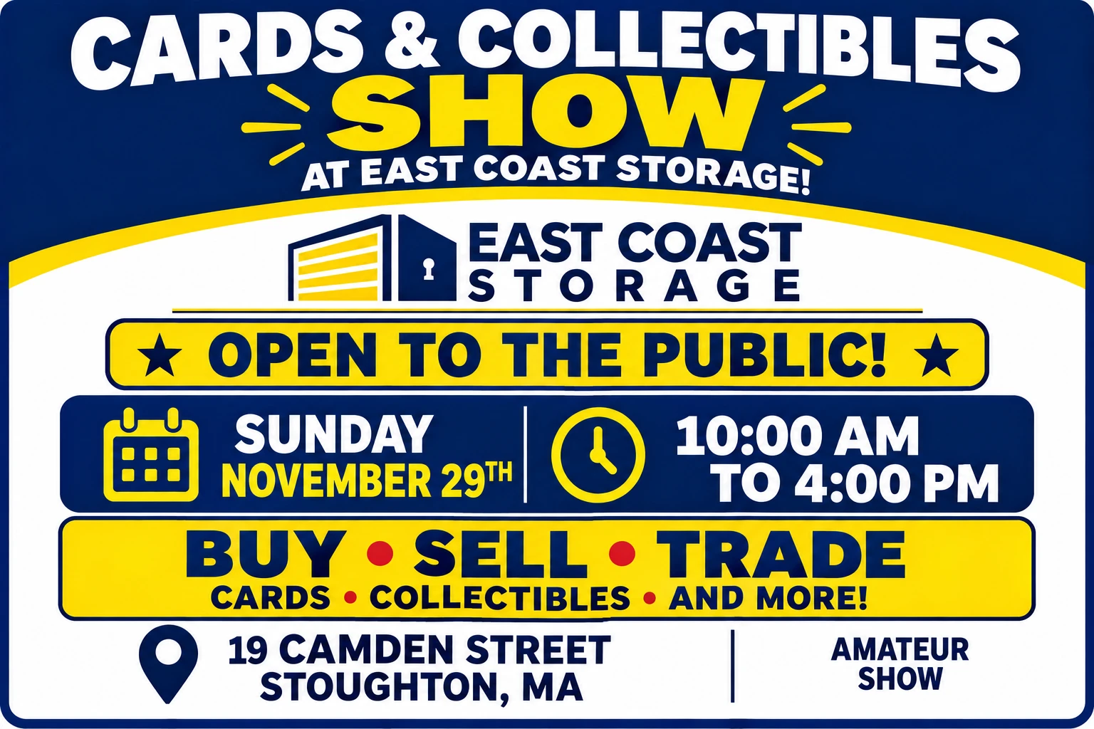 CARDS AND COLLECTIBLES SHOW   event poster — Stoughton, MA