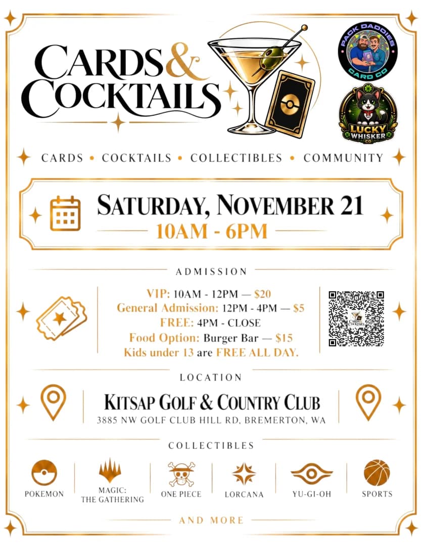 Cards & Cocktails; Presented by Kitsap Collectors Market event poster — Bremerton, WA