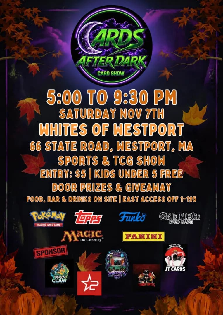 Cards After Dark card show event poster — Westport, MA