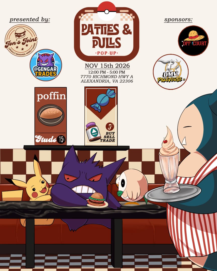 Patties and Pulls Pop Up event poster — Alexandria, VA