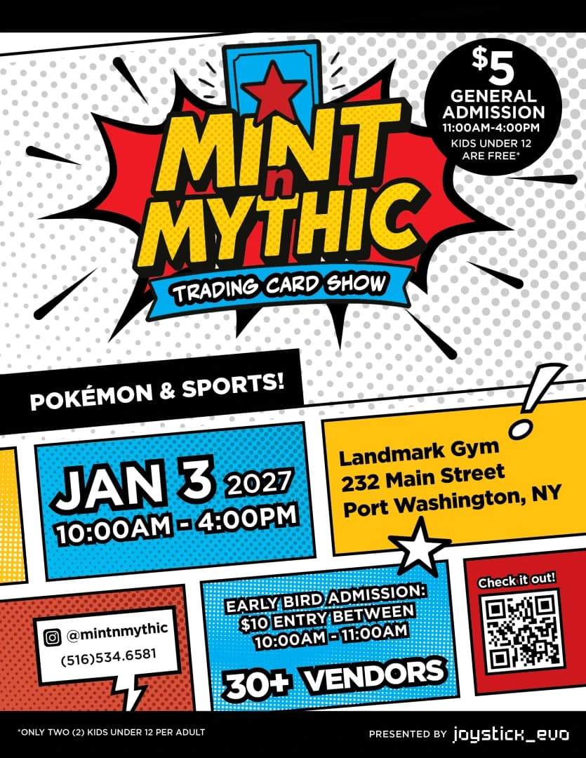 Mint n Mythic Trading Card Show event poster — Port Washington, NY