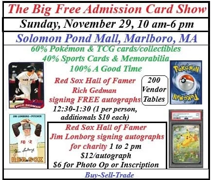 Cardboard Promotions Big Free Admission Sports Card & Pokemon Show event poster — Marlboro, MA