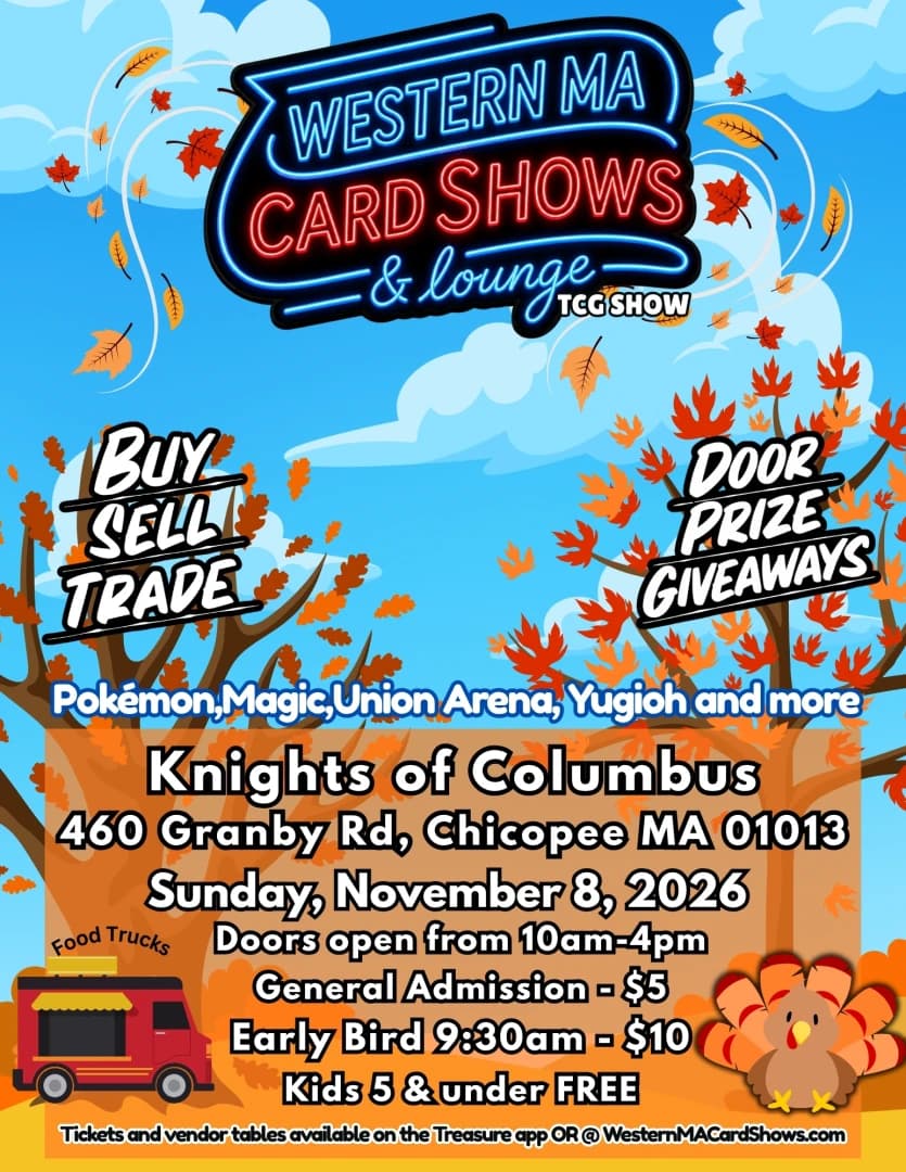 Western MA Card Shows November 8th event poster — Chicopee, MA