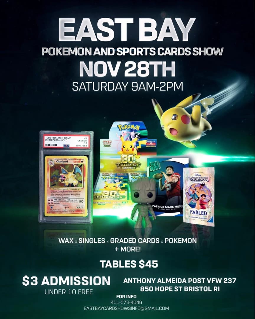 East Bay Sports Cards and Pokemon Show event poster — Bristol, RI