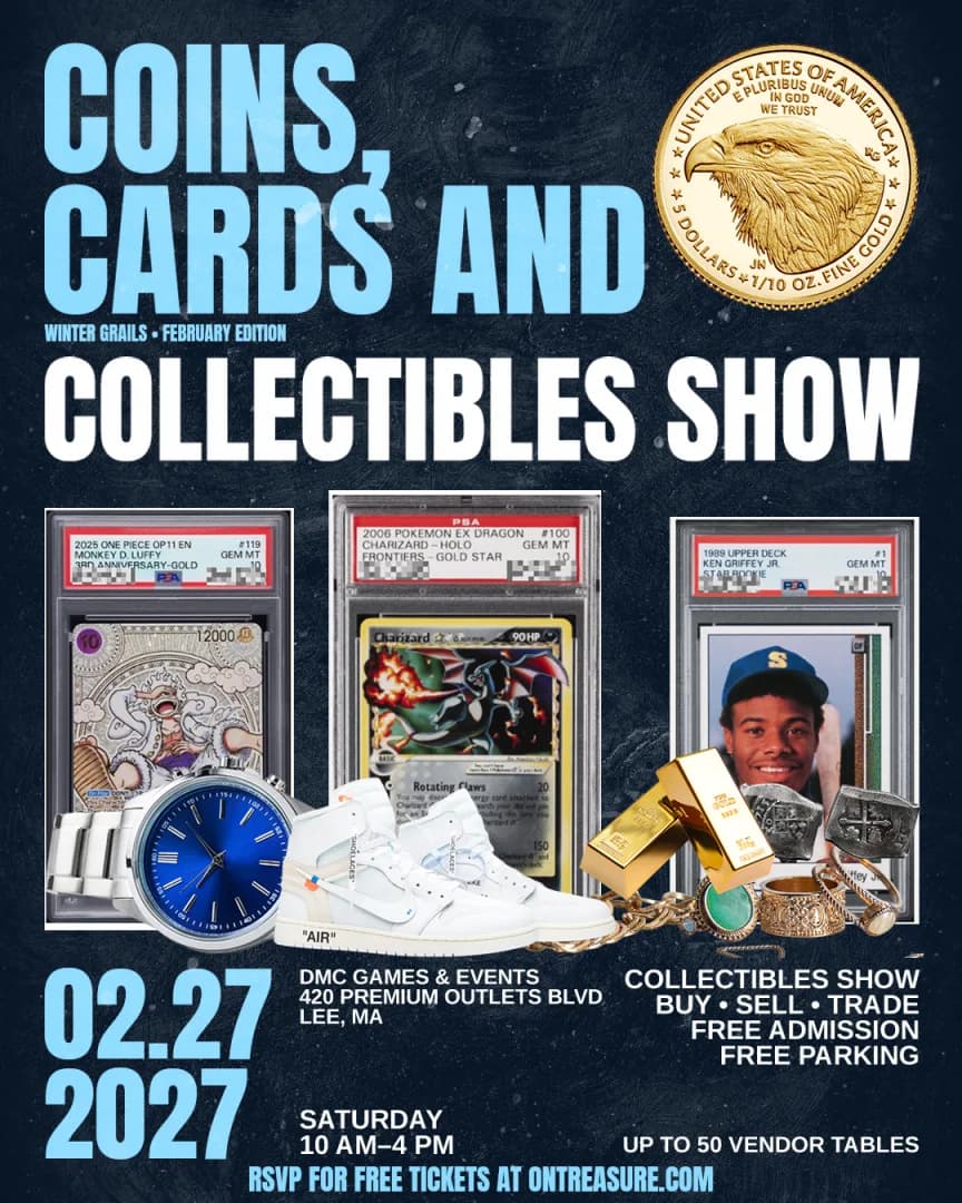 Coins, Cards & Collectibles Show — Winter Grails event poster — Lee, MA