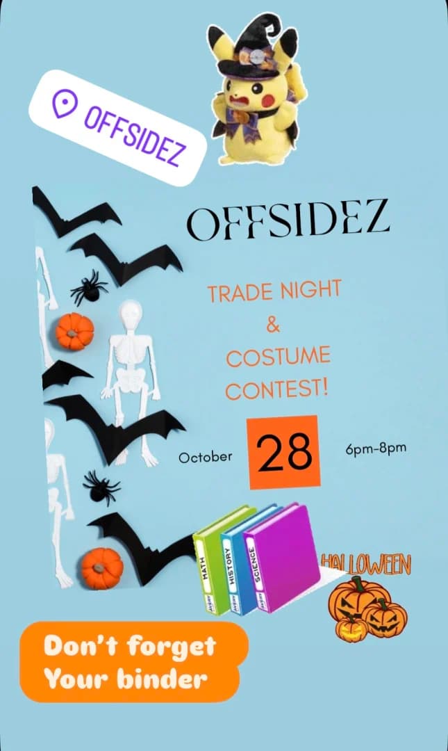 OFFSIDEZ TRADE NIGHT & COSTUME CONTEST  event poster — Herndon, VA