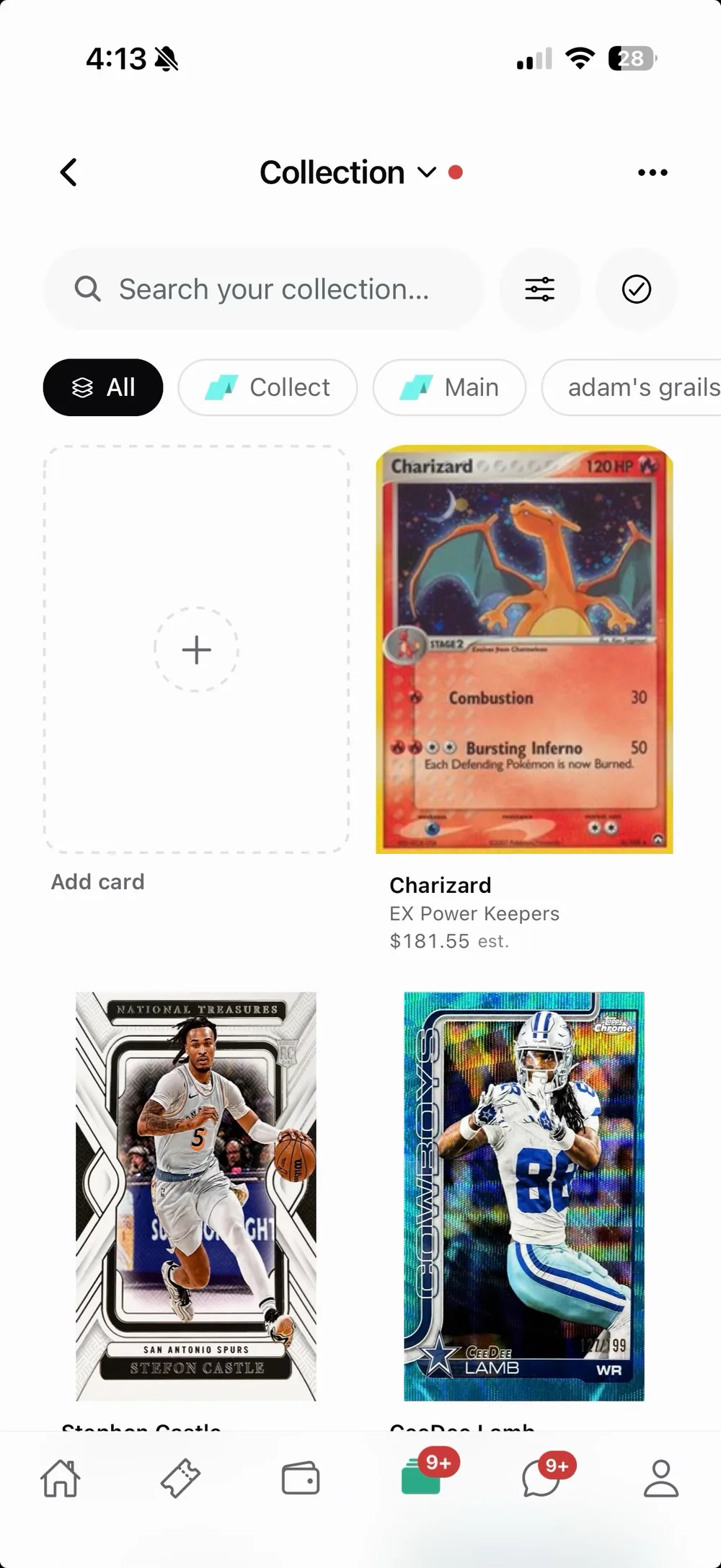 A personal collection of Pokémon and sports cards organized into binders