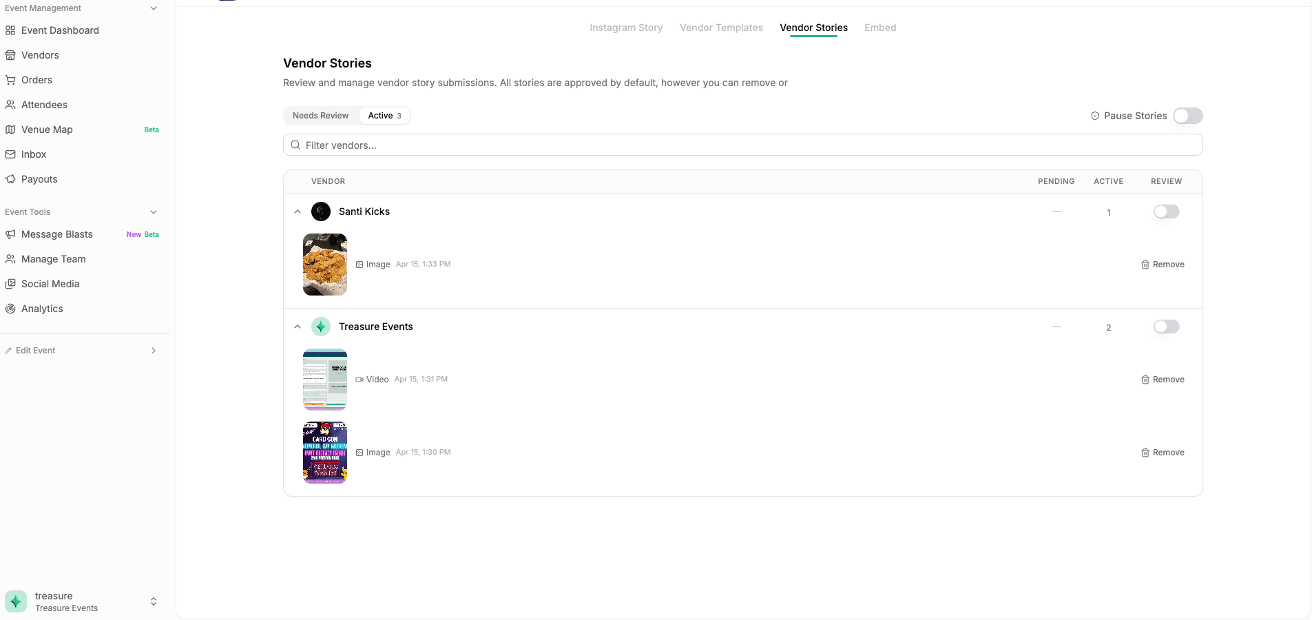 stories in dashboard