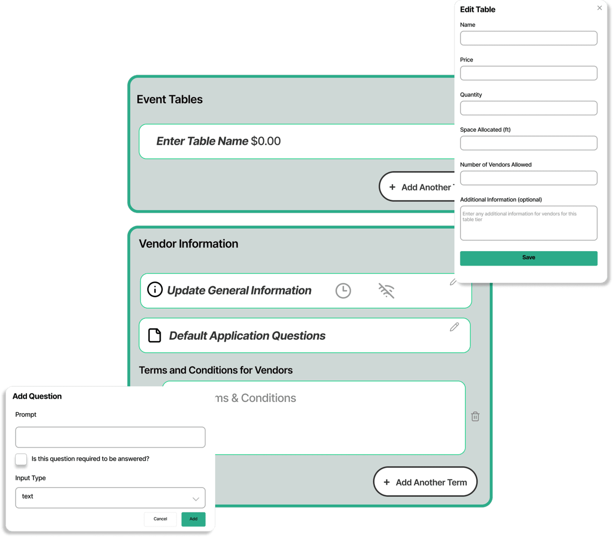Event setup interface